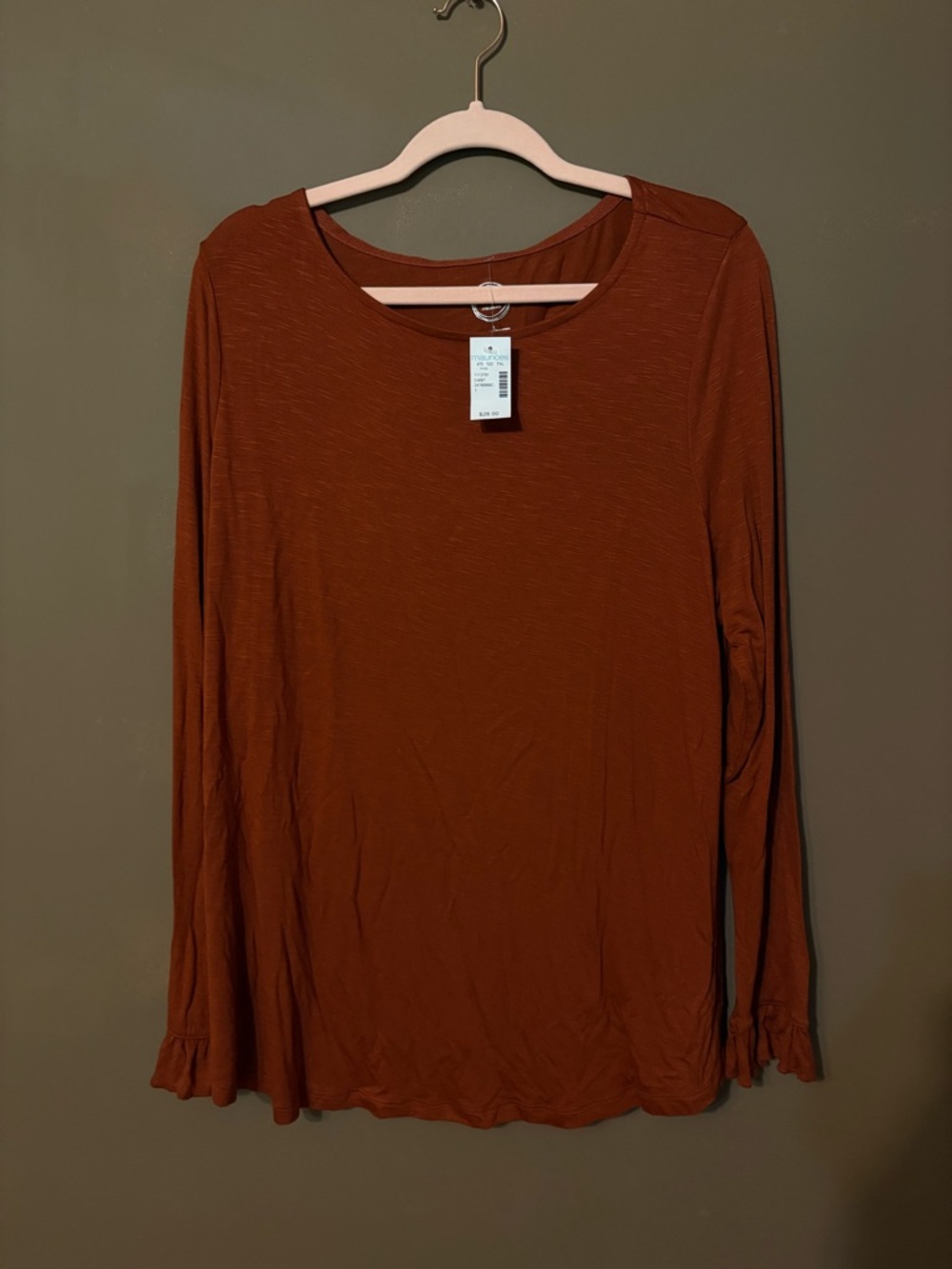 Maurices Long Sleeve Ruffle Cuff Tee - Rust Brown
